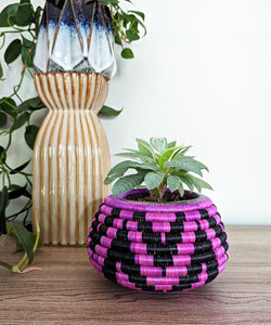 Purple Black Woven Sisal Planter Basket