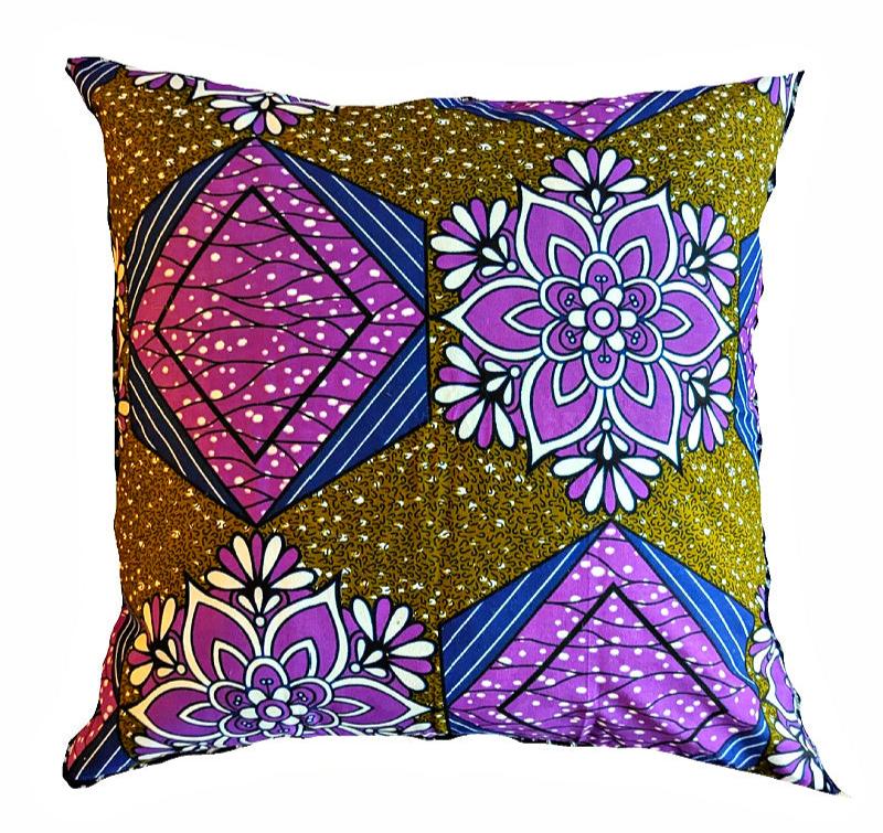 African Fabric Pillow Cover - Purple Olive Green Navy