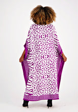 Long Boho Kaftan Purple White Animal Print