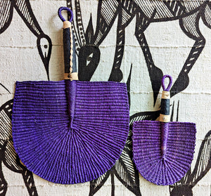 Purple Solid Color Woven Grass Hand Fan