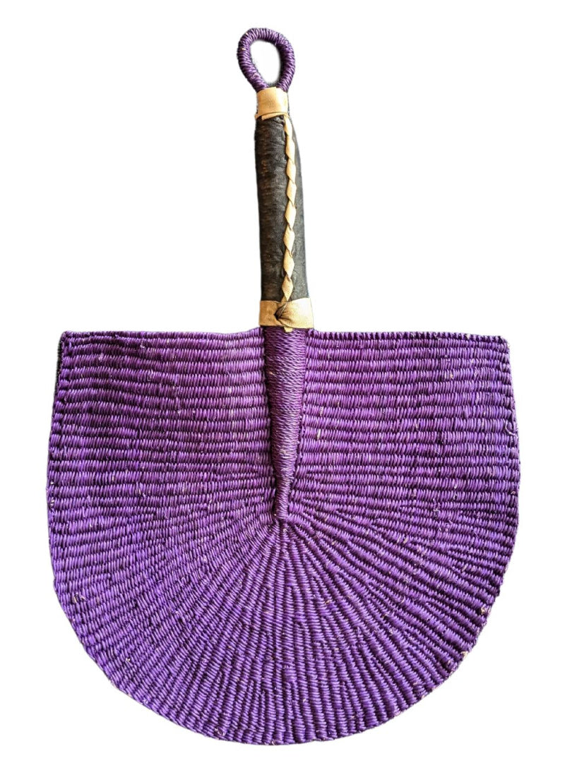 Purple Solid Color Woven Grass Hand Fan