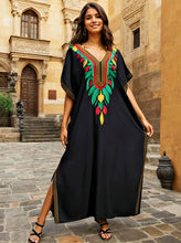 Embroidered Black Kaftan Jewelry Set Feathers