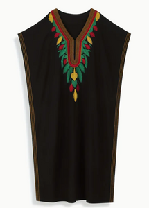 Black Kaftan Dress Embroidered Feathers