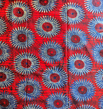 Red Blue African Print Fabric 2 Yards