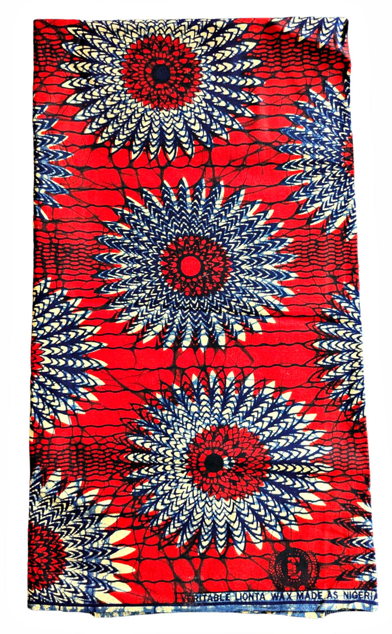 Red Blue African Print Fabric 2 Yards