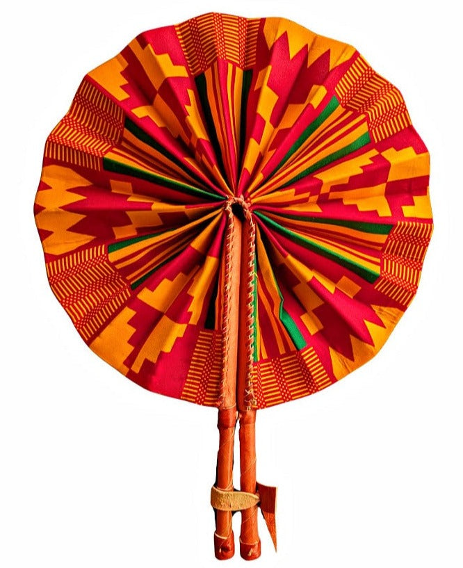 Burgundy Green African Fabric Folding Hand Fan – Reflektion Design