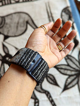 Black Silver Bead Leather Cuff Bracelet