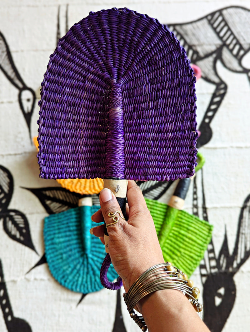 Mini Purple Solid Color Woven Grass Hand Fan