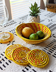 Small Yellow Basket Drink Coaster Set