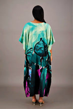 Long Elegant Kaftan With Scarf Teal Blue