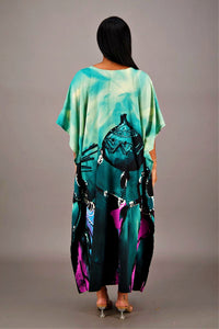 Long Elegant Kaftan With Scarf Teal Blue