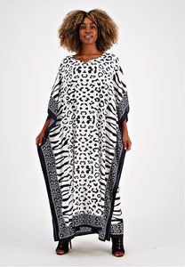 White Black Zebra Leopard Pattern Kaftan