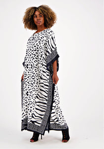 White Black Zebra Leopard Pattern Kaftan