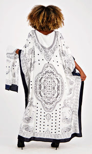 Kaftan White Black Paisley Tunic Cover Up