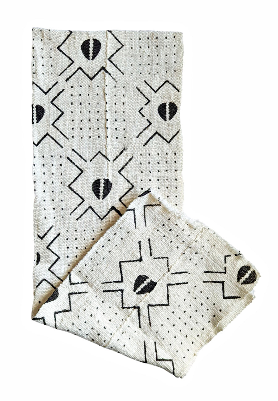 White Black Mud Cloth Fabric Table Runner/Scarf