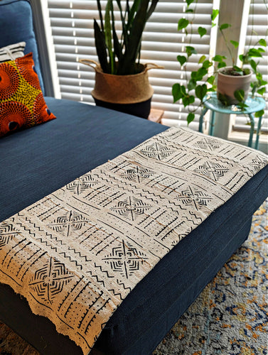 Jeté de tissu en tissu de boue blanc et noir, motif zigzag