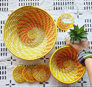 Grand panier africain tressé jaune