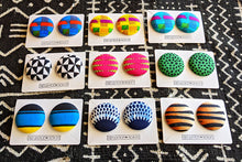 Blue Ankara Fabric Button Earrings