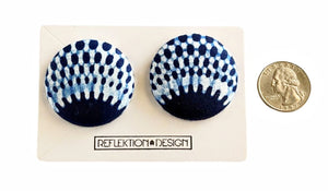 Blue Ankara Fabric Button Earrings